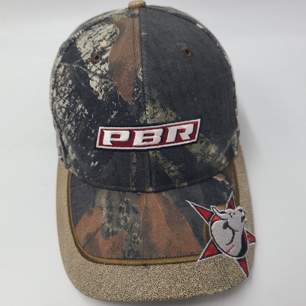 Vintage PBR Hat Strapback Camo Brown Mossy Oak Hunting Staff Bull Riders Men